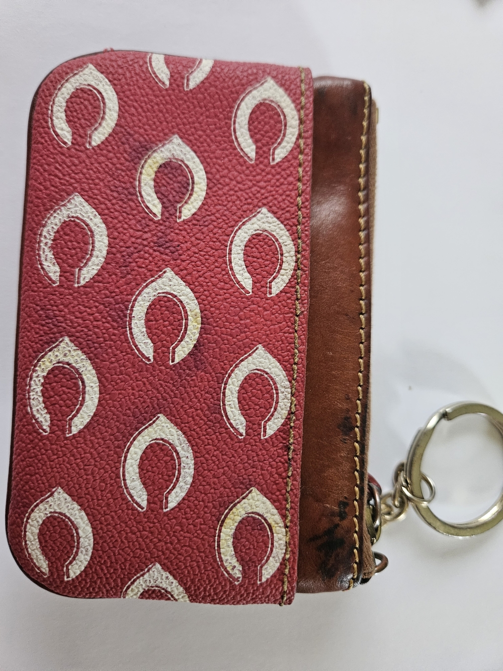 Dooney & Bourke Red Signature Logo Wristlet with Brown Trim - Picture 2 of 4